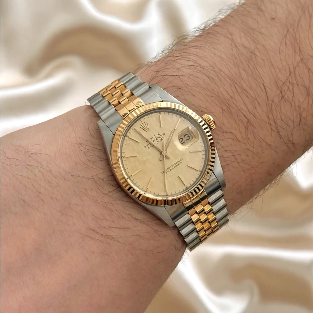Authentic Rolex Datejust 36mm Champagne Linen Dial Unisex Watch 16013 - W/ Box